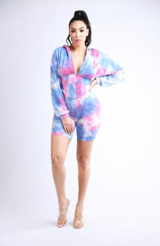 Camille Set - Tie Dye Jersey Hoodie Short Set