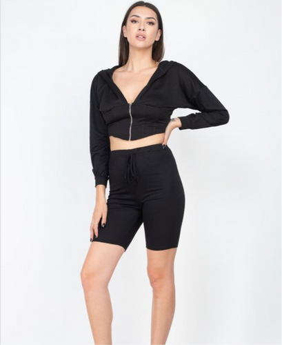 Camille Cropped Hoodie & Biker Short Set