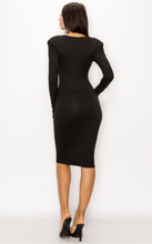 Load image into Gallery viewer, Grace-Fitted padded shoulder midi dress