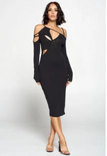 Load image into Gallery viewer, OH SHE BAD Faux Suede Stretch Cutout Midi Dress