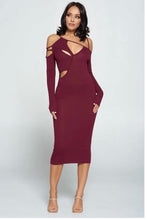 Load image into Gallery viewer, OH SHE BAD Faux Suede Stretch Cutout Midi Dress